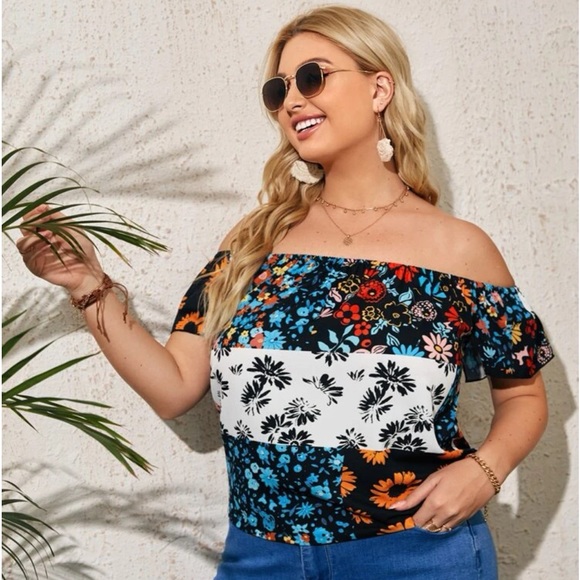 Shein Off-Shoulder Floral print top Size 0X - Picture 6 of 7